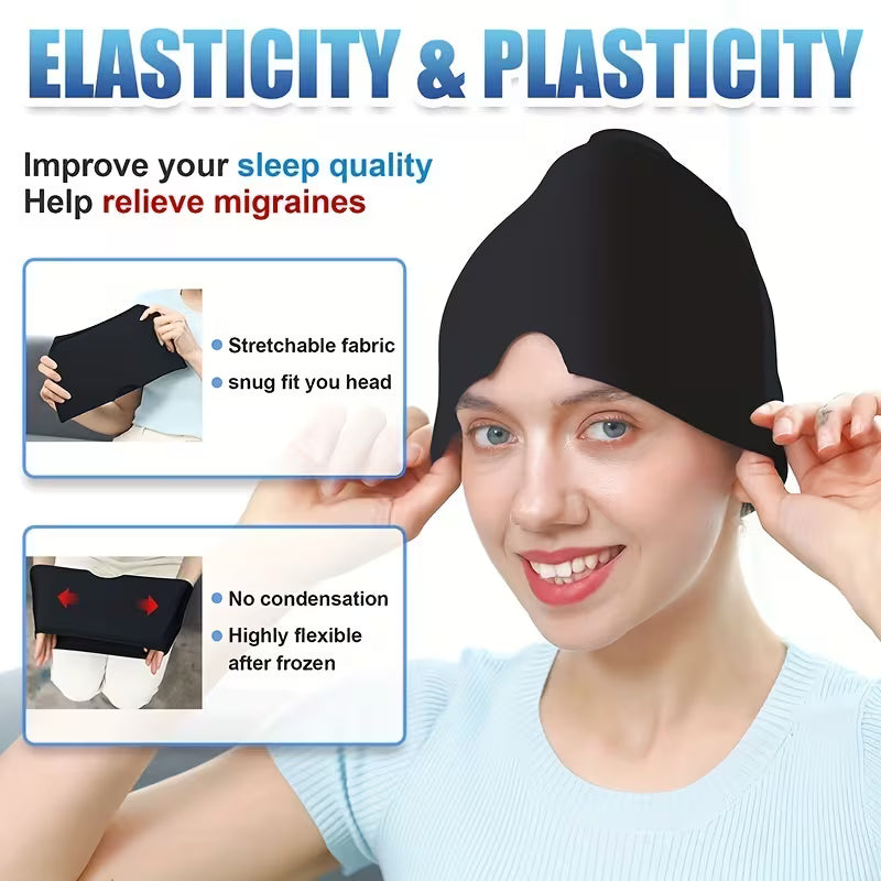 Gel Headache Ice Cap - Stretchable Hot & Cold Migraine Relief, Fragrance-Free, No Power Needed, Instant Pain & Stress Relief