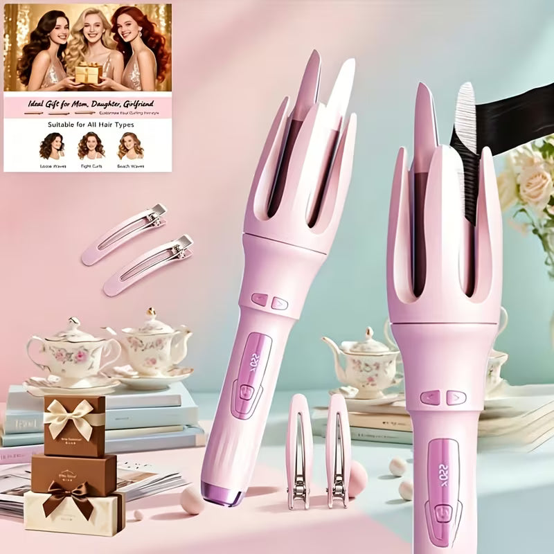 Automatic Curling Iron With 4 Temperature Settings, Birthday Gift For Women, Rotating Curling Iron Care Gift, Suitable For Mom, Purple And Pink, Christmas Gift, Comes With A Hair Clip Comb (color Random), Easy For Beginners, LEFINEE