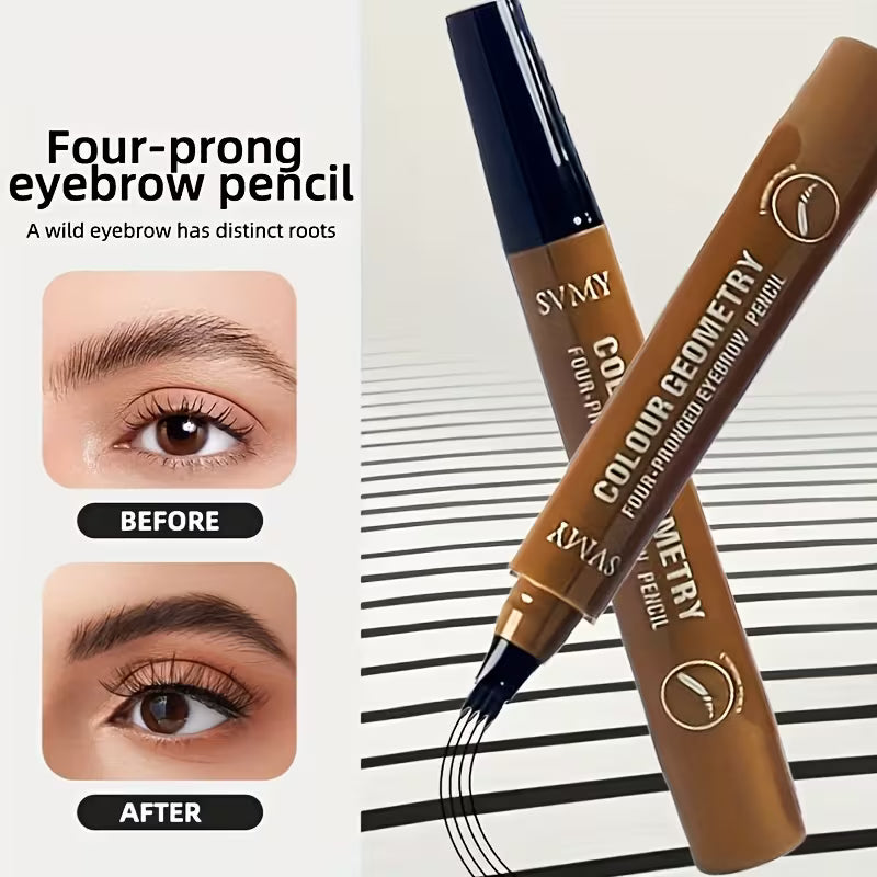 Two Sets Of Four-pronged Eyebrow Pencils - Two-tone Natural Makeup Effect, Waterproof And Sweat-proof, Portable Design, Suitable for On-the-go Touch-ups, Suitable for All Skin Types, Including Light Brown, Medium Brown And Black