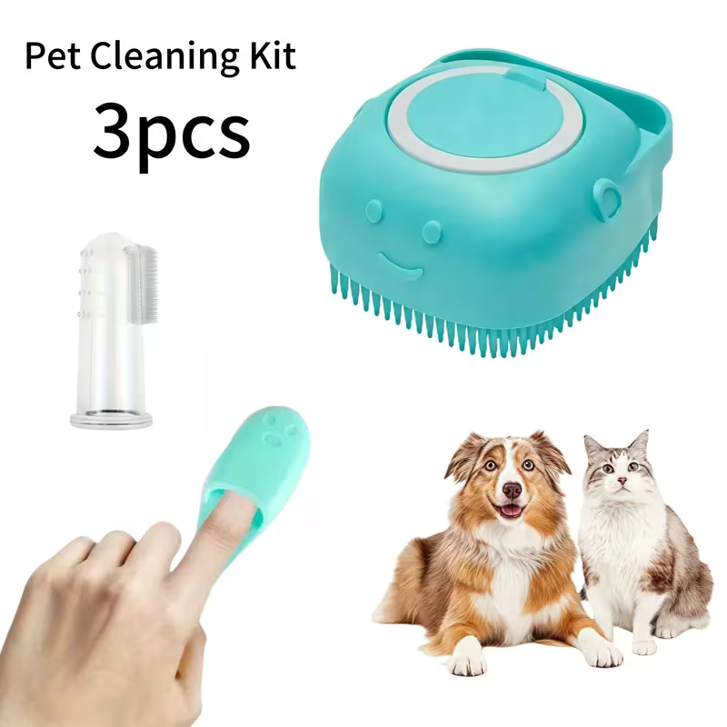 3 Pet Cleaning Kits: Massaging Ball Pet Grooming Brush (2-in-1 Bath and Massage Tool) + Dog and Cat Finger Brush + Black Chin Cleaning Brush - Gentle Dental Care and Pet Hygiene Products, Pet Grooming Tools, Ergonomic Design, Durable Pet Bru