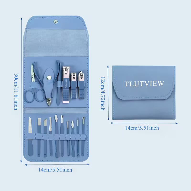 1 Set of 16 Premium Stainless Steel Modern Style of Nail Clippers Suit, Nail Tech Supplies, Straight Blade Nail File, Ear Picks, Scissors, Beauty Care Professional Travel Kit