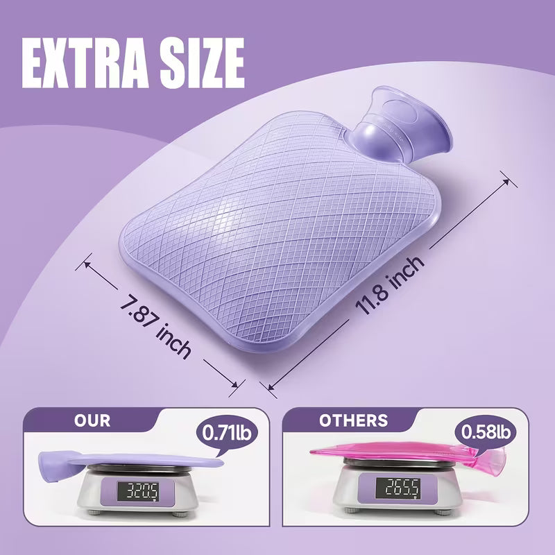2 Liters Hot Water Bag with Knitted Cover, Classic Hot Water Bag for Cozy Winter Nights, Wide Mouth Leak-Proof Bed Warmer And Hand/Foot Warmer, Reusable