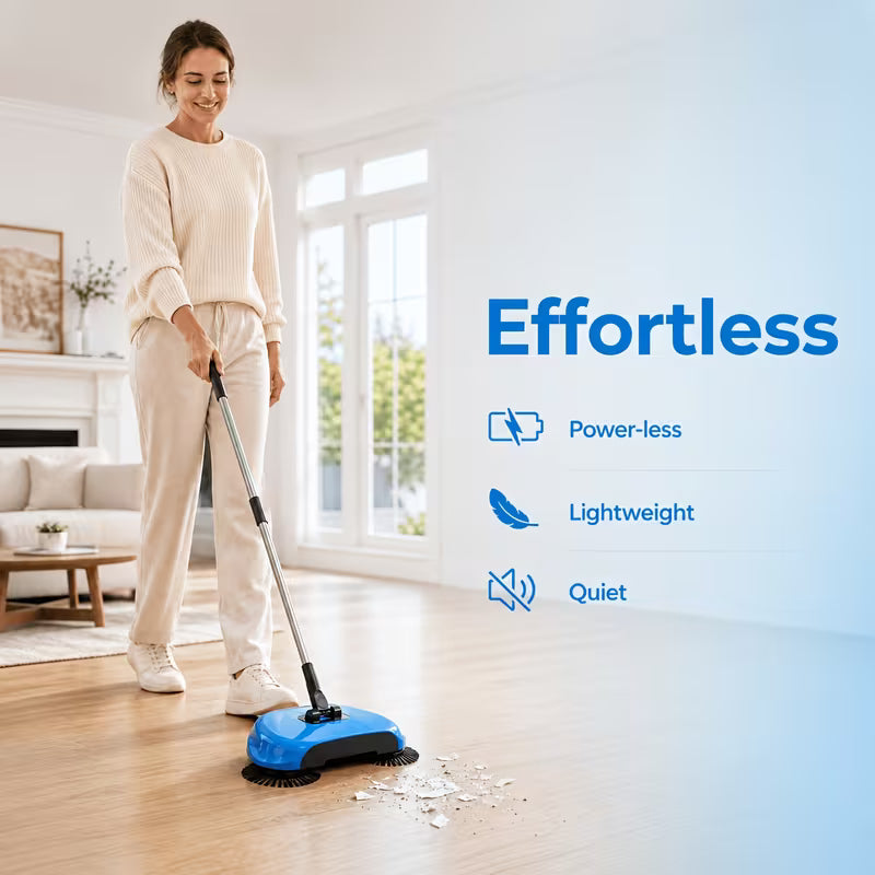 3-in-1 Hand Push Broom, Multifunctional Cleaning Tool Sweep Mop, Long Handle Push Broom with Auto Spiral Deep Clean System, Easy Cleaning Close Fit to The Floor, Ideal for Hardwood, Ceramic, Tiles, Kitchen, Home, Office, Cleaning Supplies