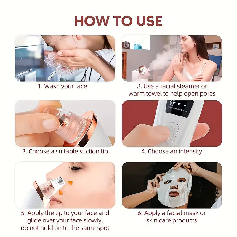 Facial Cleansing Device - 5-Prong USB Rechargeable Electric Tool With Interchangeable Heads, Battery Fast Charging, Portable Skincare Gadget, Sleek Handle Design, Versatile Skincare Tool