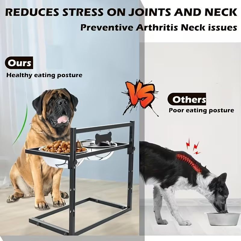 Adjustable Elevated Dog Bowl Stand, Raised Bowl Holder for Medium and Small Dogs, Metal Dog Bowl with Two Stainless Steel Food Bowls