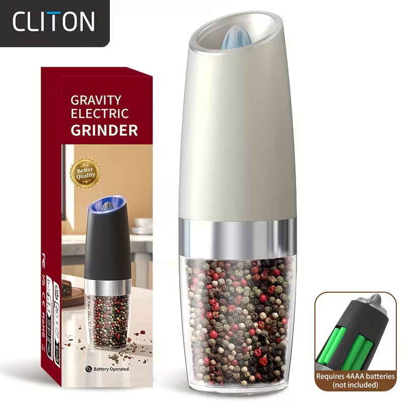 1pc/2pcss Electric Salt And Pepper Grinder, Automatic Pepper Mill, Salt And Pepper Grinder Electric 2pcs, Tilted Automatic Grind With LED Light, Battery Powered, Adjustable Coarseness, Easy To Clean, One-Hand Operation, Kitchen Essential, Gift Idea