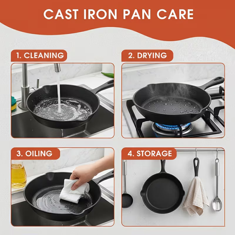 Premium 3pcs Cast Iron Skillet Set - Non-Stick Skillet with Drip Spout, Perfect for Holiday Cooking, RV Use, And Campfire Meals