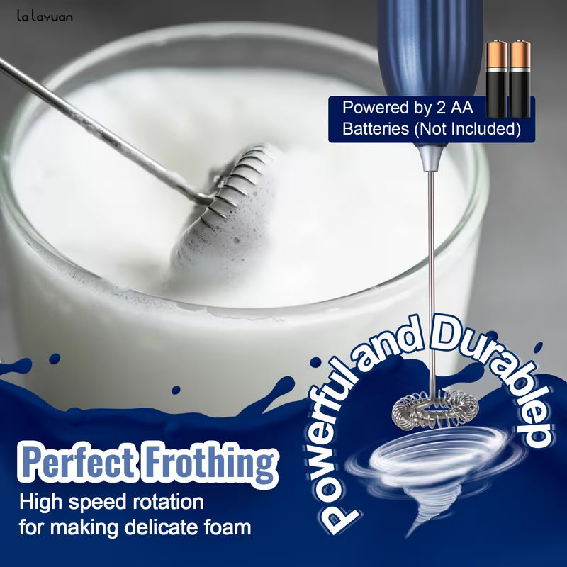 Lalayuan Powerful Electric Milk Frother, Mini Stainless Steel Milk Foamer, Battery Operated (Battery Not Included), Portable Drink Mixer Electric Whisk, Foam Maker for Coffee, Latte, Cappuccino, Matcha, Hot Chocolate