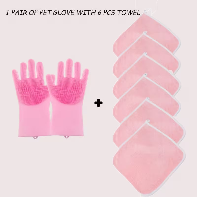 Dog And Cat Grooming Kit: Towels And Washing Gloves | Shiny Fur Pet Care Products, Cleaning Gloves, Gentle Hair Removal Tools Suitable For Puppies And Kittens