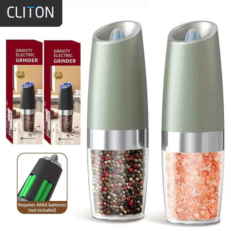 1pc/2pcss Electric Salt And Pepper Grinder, Automatic Pepper Mill, Salt And Pepper Grinder Electric 2pcs, Tilted Automatic Grind With LED Light, Battery Powered, Adjustable Coarseness, Easy To Clean, One-Hand Operation, Kitchen Essential, Gift Idea