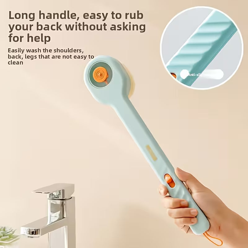 A Liquid-Filled Soft Bristle Bath Brush Set. Three Colors Are Available. It Comes with a Back Scrubbing Tool And Features a Long Handle Design, Suitable for Use During Bathing