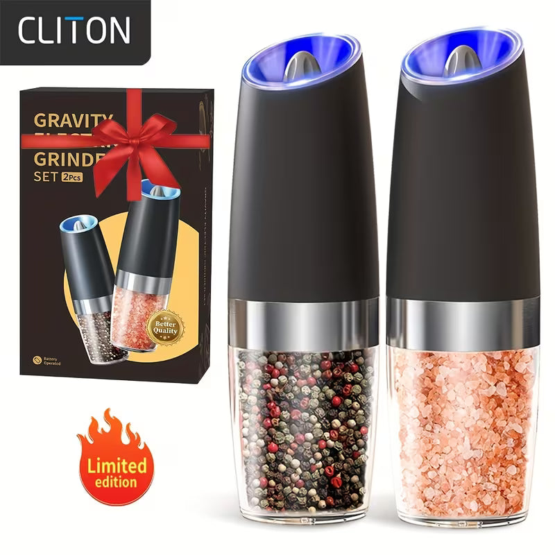 1pc/2pcss Electric Salt And Pepper Grinder, Automatic Pepper Mill, Salt And Pepper Grinder Electric 2pcs, Tilted Automatic Grind With LED Light, Battery Powered, Adjustable Coarseness, Easy To Clean, One-Hand Operation, Kitchen Essential, Gift Idea