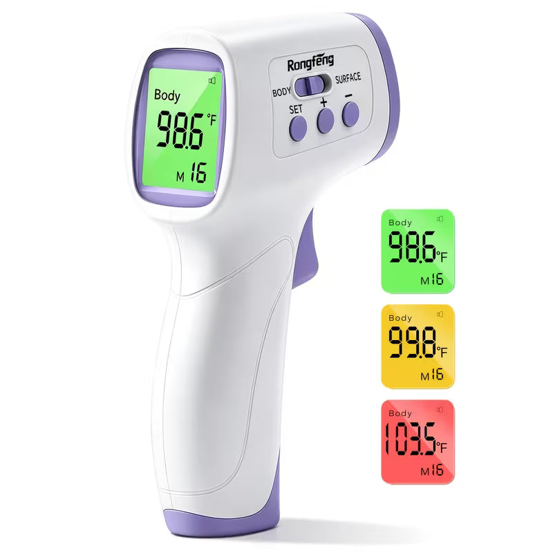 1/2pcs No-Touch Forehead Thermometer for Adults, Kids & Babies, 1-Second Fast & Accurate Reading, Fever Alarm, 32-Reading Memory, 3-Color Backlit Display, for Clinical And Home Use