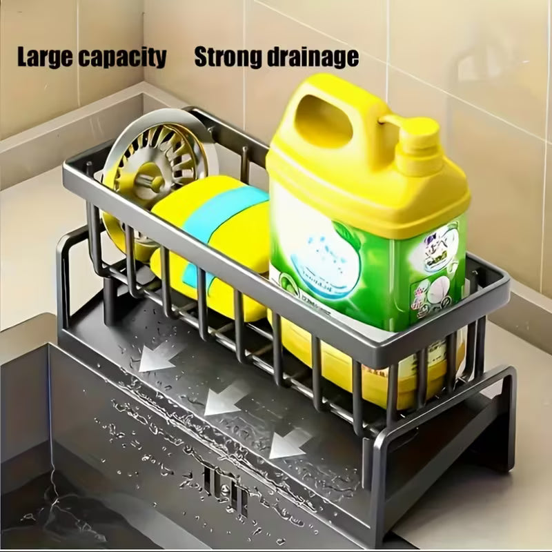 High Quality Kitchen Sink Tray, Integrated Sponge Rack, Multi-purpose Kitchen Countertop Storage Rack, Suitable for Rag, Dish Soap, Brush, Space Saving Bathroom Organizer, Kitchen Storage Rack, Kitchen Accessories