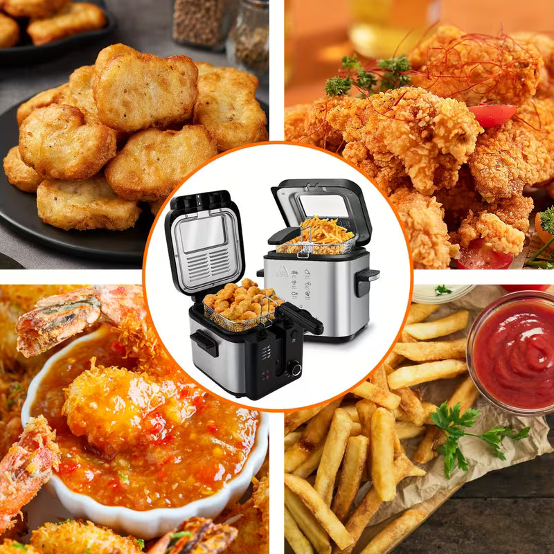 SUSTEAS 1500W Non-Stick Frying Pan | Adjustable Temperature, with Detachable Basket, Equipped with Various Sizes (50.72oz/84.54oz/101.44oz/1.32gal/1.59gal) Of Non-stick Inner Lining, Easy to Clean - An Ideal Choice for Cooking Enthusiasts