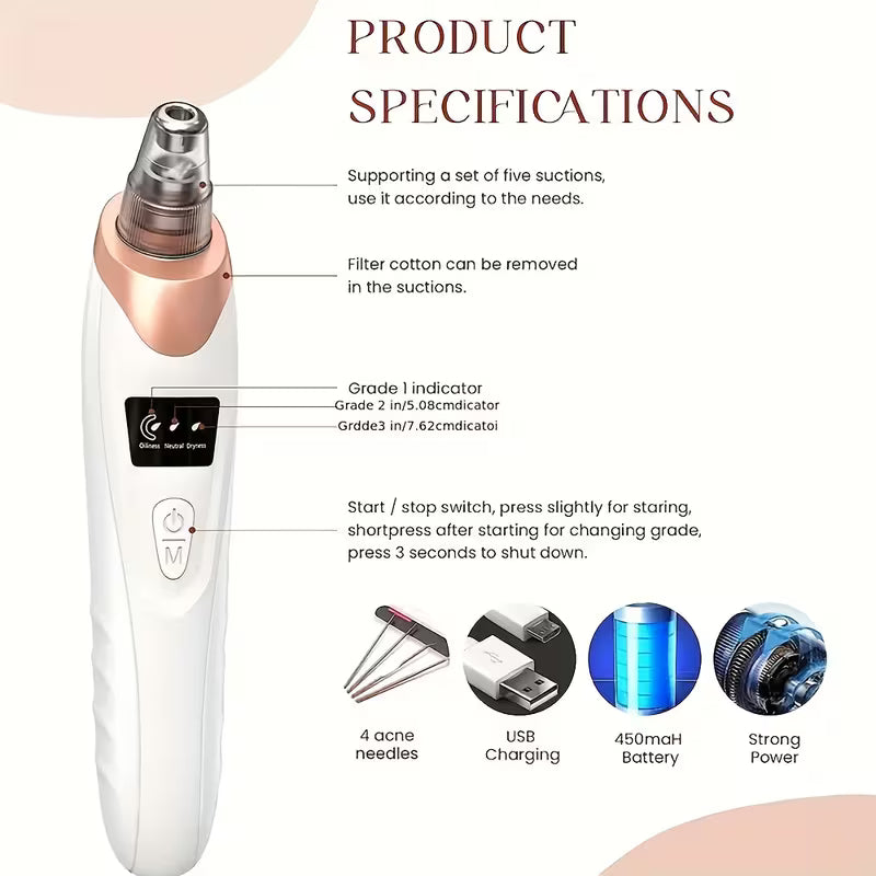 Facial Cleansing Device - 5-Prong USB Rechargeable Electric Tool With Interchangeable Heads, Battery Fast Charging, Portable Skincare Gadget, Sleek Handle Design, Versatile Skincare Tool