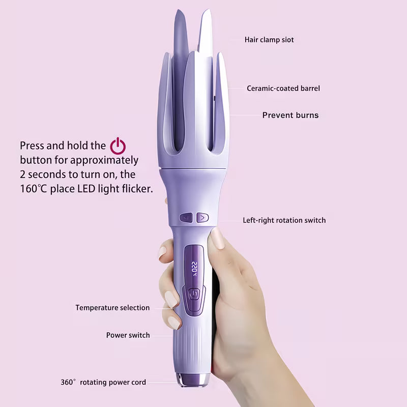 Automatic Curling Iron With 4 Temperature Settings, Birthday Gift For Women, Rotating Curling Iron Care Gift, Suitable For Mom, Purple And Pink, Christmas Gift, Comes With A Hair Clip Comb (color Random), Easy For Beginners, LEFINEE