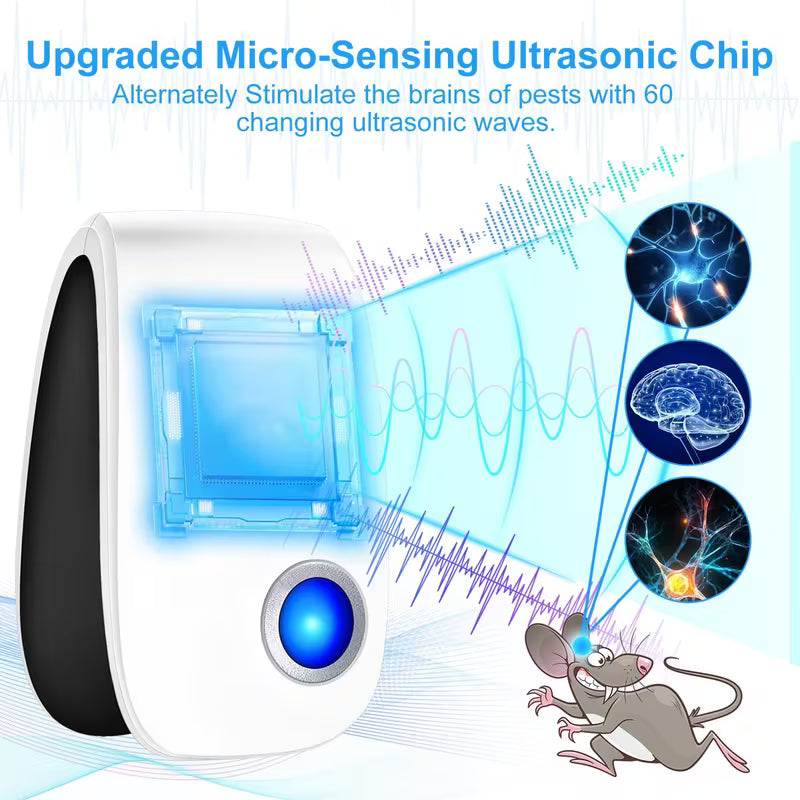 ultrasonic rodent insect repellents, radiation free, silent operation, and wide coverage area. Very suitable for homes, warehouses, offices, etc. Upgraded rodent repellent, indoor repellent