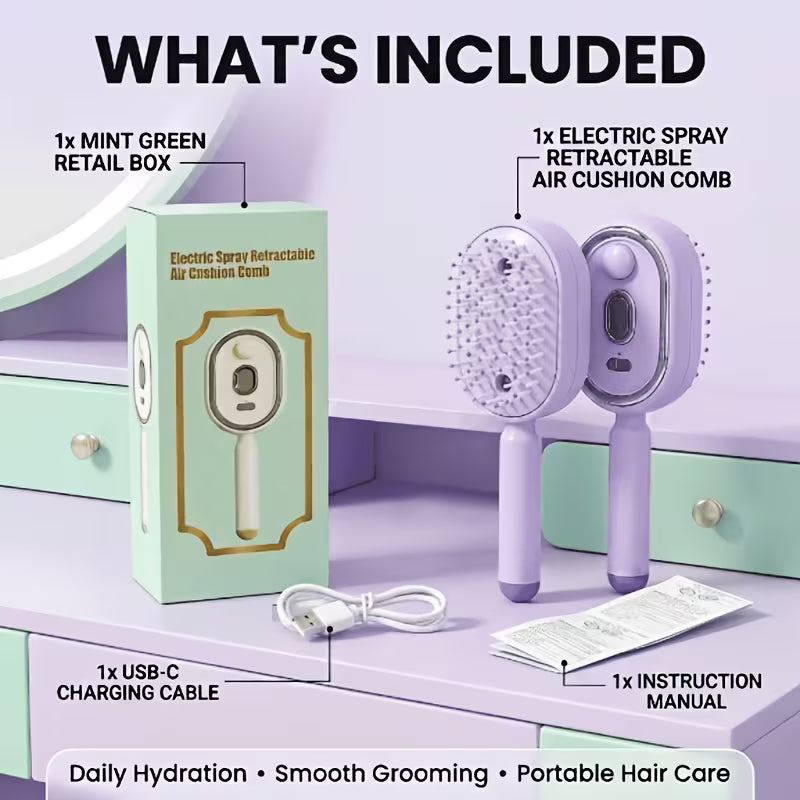 [TAZTIR]Massage Comb, Electric Soft-Cushioned Round-Tooth Scalp Massage Comb, Self-Cleaning Massage Comb, One-Button Retractable Comb Teeth, USB-Rechargeable Moisturizing and Smoothing Styling Comb.
