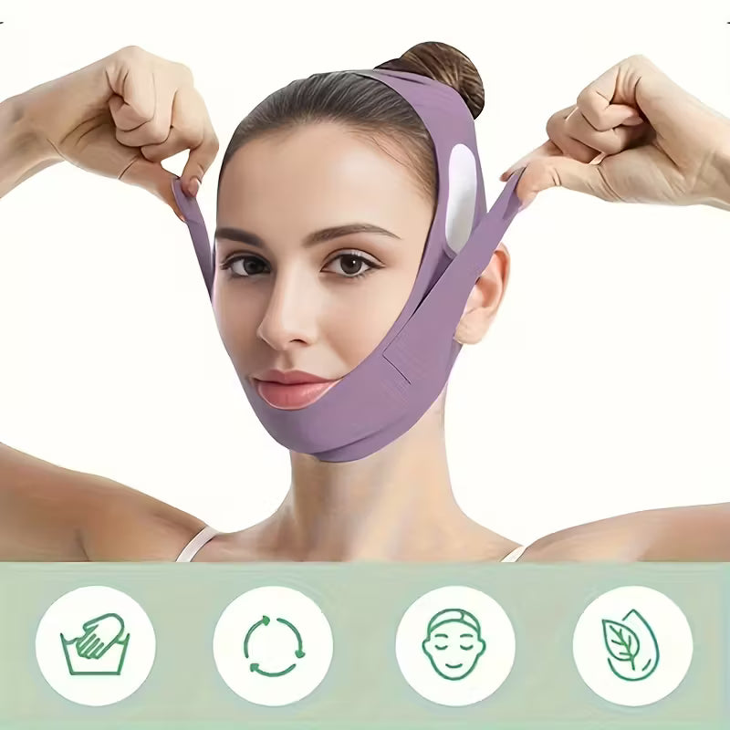 Reusable V-Line Facial Lifting Mask - Breathable Double Chin Reducer & Lower Jawline Tightener, Lavender Light Beige Tight Bandage, Refreshing Unscented Skincare Massager, Contoured Design with Secure Strap