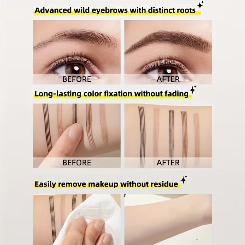 Two Sets Of Four-pronged Eyebrow Pencils - Two-tone Natural Makeup Effect, Waterproof And Sweat-proof, Portable Design, Suitable for On-the-go Touch-ups, Suitable for All Skin Types, Including Light Brown, Medium Brown And Black