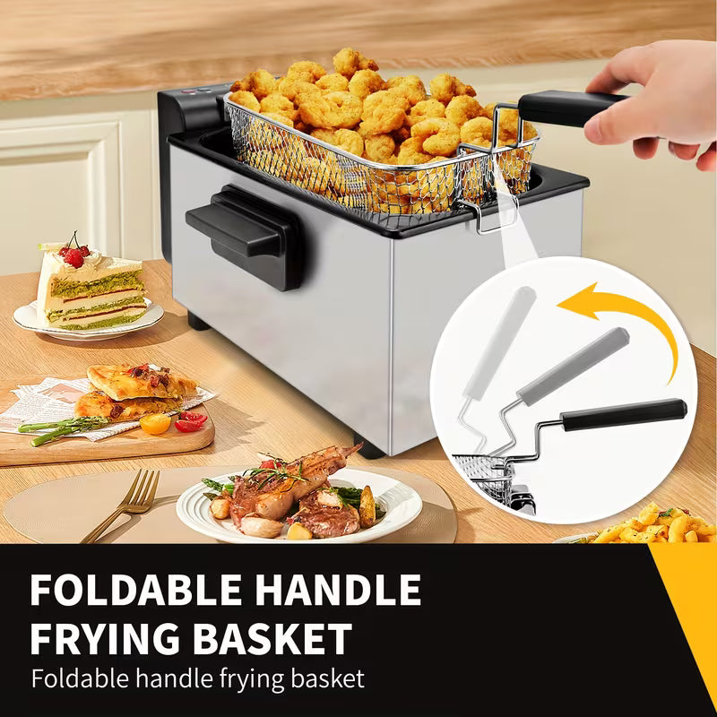 SUSTEAS 1500W Non-Stick Frying Pan | Adjustable Temperature, with Detachable Basket, Equipped with Various Sizes (50.72oz/84.54oz/101.44oz/1.32gal/1.59gal) Of Non-stick Inner Lining, Easy to Clean - An Ideal Choice for Cooking Enthusiasts