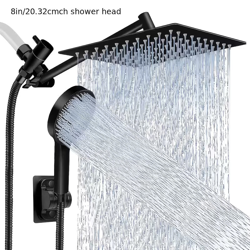 Shower Head, High Pressure Rainfall/Handheld Shower Combo With Extension Arm, 9 Settings, Anti-Leak Shower Head With Holder, Height/Angle Adjustable, Chrome, Matte Black