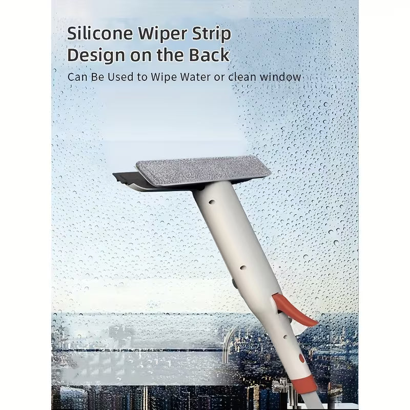 [3-in-1 Glass Cleaning] 3-in-1 Glass Cleaning Kit - Durable Metal Pole, Scraper Included - Ideal for High Windows, Shower Doors & Car Windshields - Essential Home Cleaning Tool